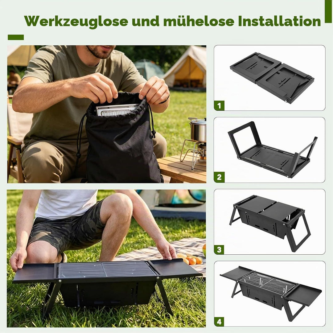 E EASTSTORM Camping Klappgrill Edelstahl– Tragbarer Kleiner Holzkohlegrill mit 4-stufiger Hitze, kla