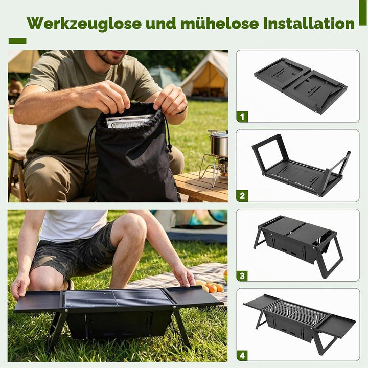 E EASTSTORM Camping Klappgrill Edelstahl– Tragbarer Kleiner Holzkohlegrill mit 4-stufiger Hitze, kla
