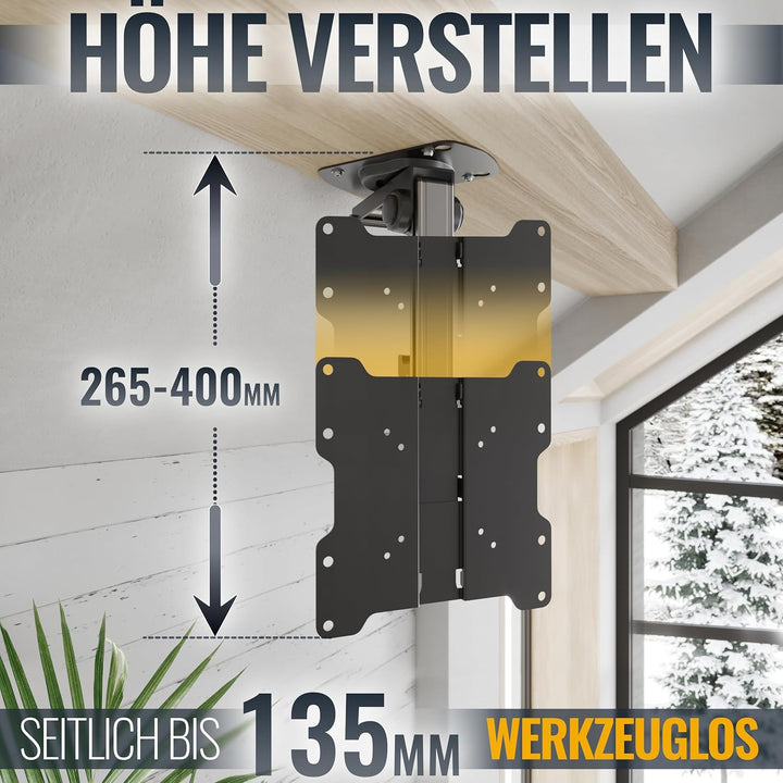 RICOO Monitor & TV Deckenhalterung für Fernseher 13-33 Zoll, Klappbar Schwenkbar Höhenverstellbar, U