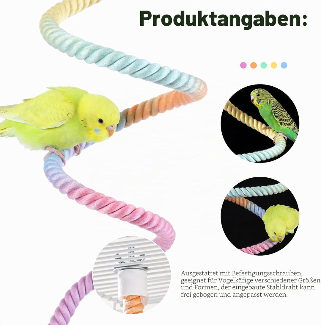 Vogelkäfig-Kletterseil-Spielzeug, Farbverlauf, buntes Vogelseil-Ständer, biegbares Kletterseil, Voge