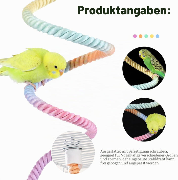 Vogelkäfig-Kletterseil-Spielzeug, Farbverlauf, buntes Vogelseil-Ständer, biegbares Kletterseil, Voge