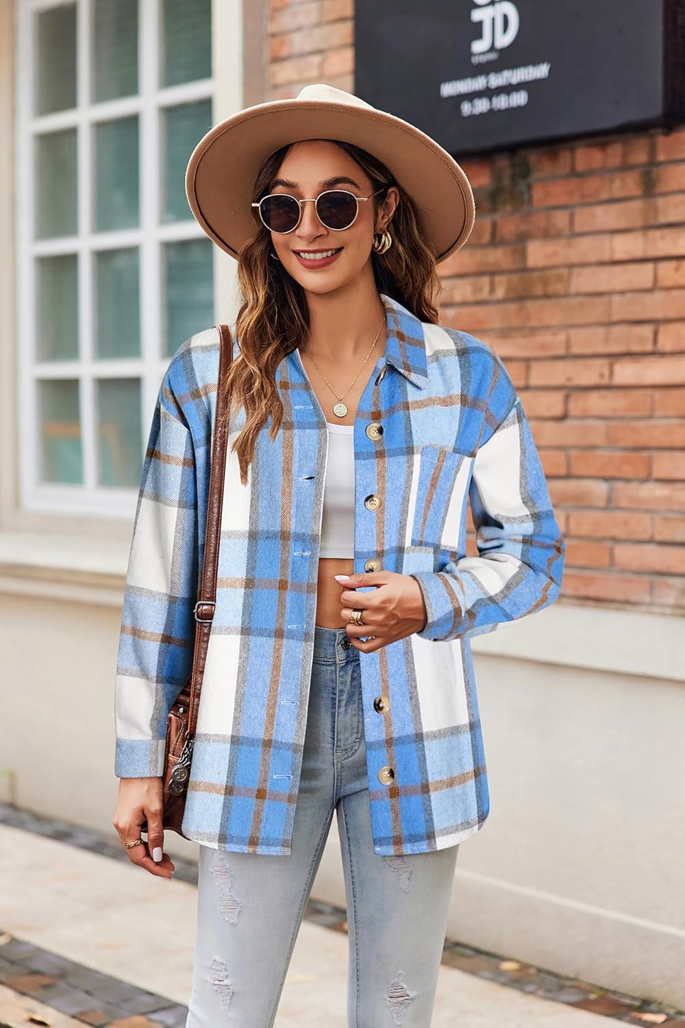 Zeagoo Damen Flanellhemd Karierte Hemdbluse Langarm Knopfleiste Flanell Bluse mit Tasche Lässige Kar