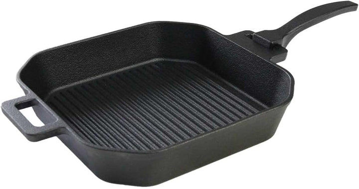 SANTOS Grillpfanne eckig - 29x29cm - Gusseiserne Pfanne mit abnehmbarem Griff - Braten, Grillen - Gu