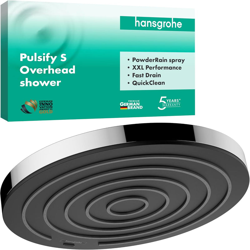 hansgrohe Kopfbrause Pulsify S, Brausekopf 260mm, Duschkopf Regendusche mit 1 Strahlart, Chrom Chrom