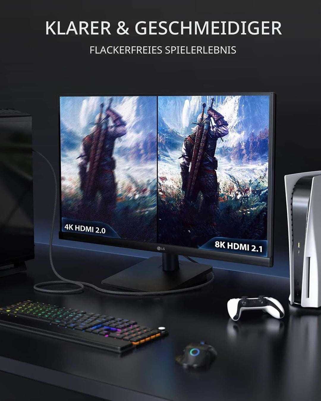 Stouchi 3m HDMI Kabel 8K,Ultra HD 48 Gbit/s Hochgeschwindigkeit 8K60hz 4K120hz 144Hz 165Hz RTX,DSC e