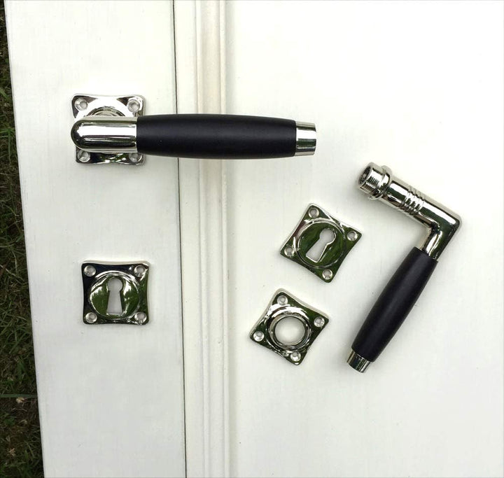 Antikas - Hochwertige Rosetten Garnitur, Türklinken mit Ebenholz Griffen - antike Türen