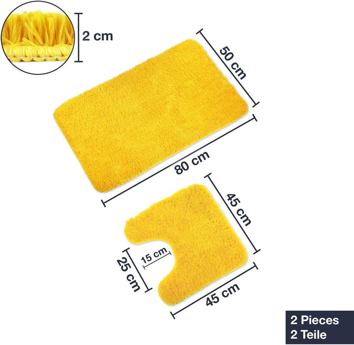WohnDirect Badematten Set - WC Vorleger (45x45cm), Badematte (50x80cm) - rutschfest waschbar Badezim