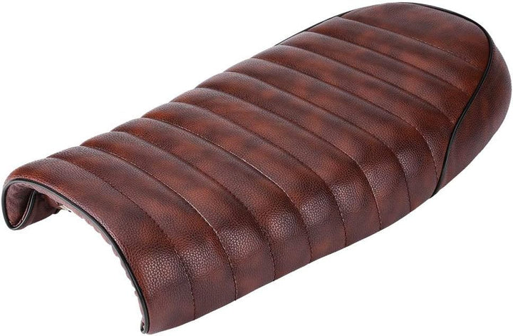 Hlyjoon Motorrad Sitz PU Leder Vintage Cafe Racer Sitz Motorrad Flach Sattelkissen mit Montagehalter
