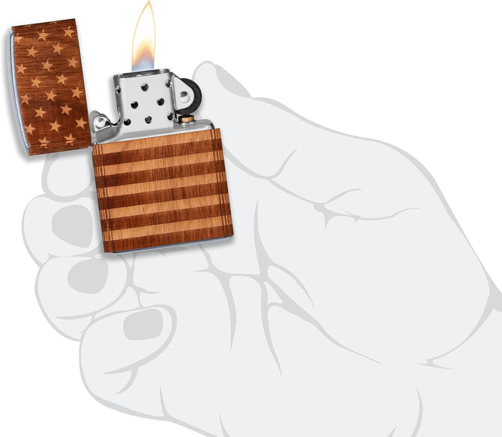 Zippo Woodchuck Taschenfeuerzeug mit USA-Flagge, Braun, Einheitsgrösse Verpackung mit Amerikanischer