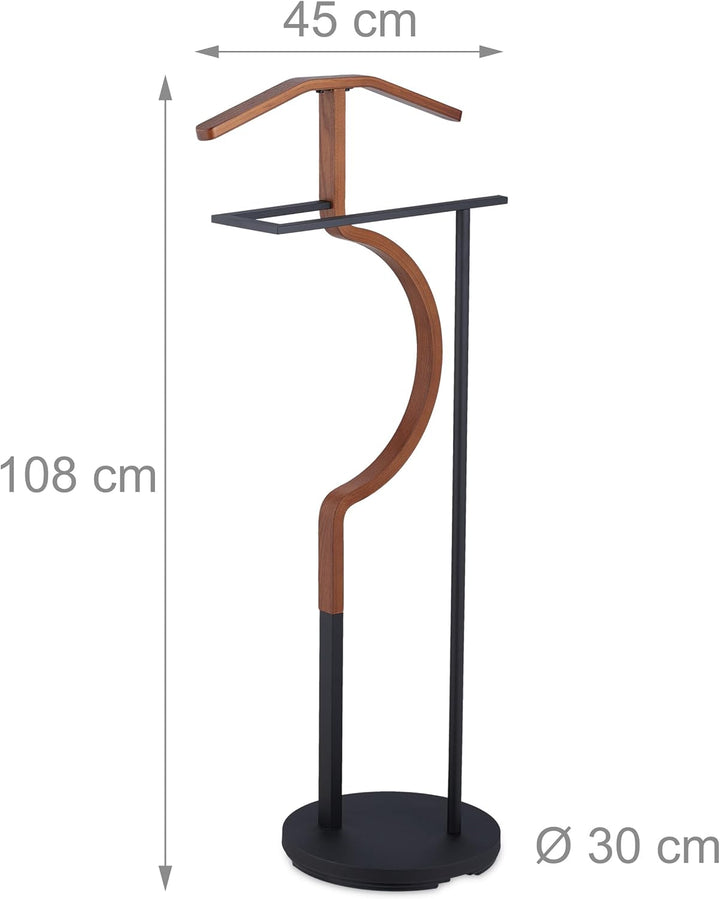 Relaxdays Herrendiener, für Jackett & Hose, HBT: 108 x 45 x 30 cm, MDF & Stahl, stehender Stummer Di