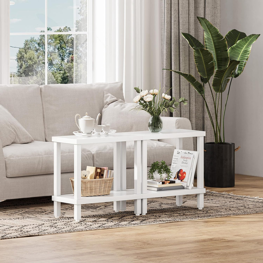 Beistelltisch Holz 2 Tier Couchtisch Nachttisch Schmal Beistelltische Klein mit Stauraum für Wohnzim