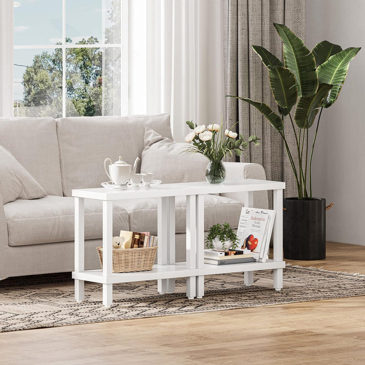Beistelltisch Holz 2 Tier Couchtisch Nachttisch Schmal Beistelltische Klein mit Stauraum für Wohnzim