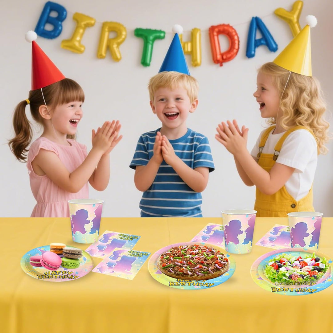 Partygeschirr Set, 80 Stück Pappgeschirr mit Pappteller Pappbecher Servietten für 20 Gäste, Bunte Ca
