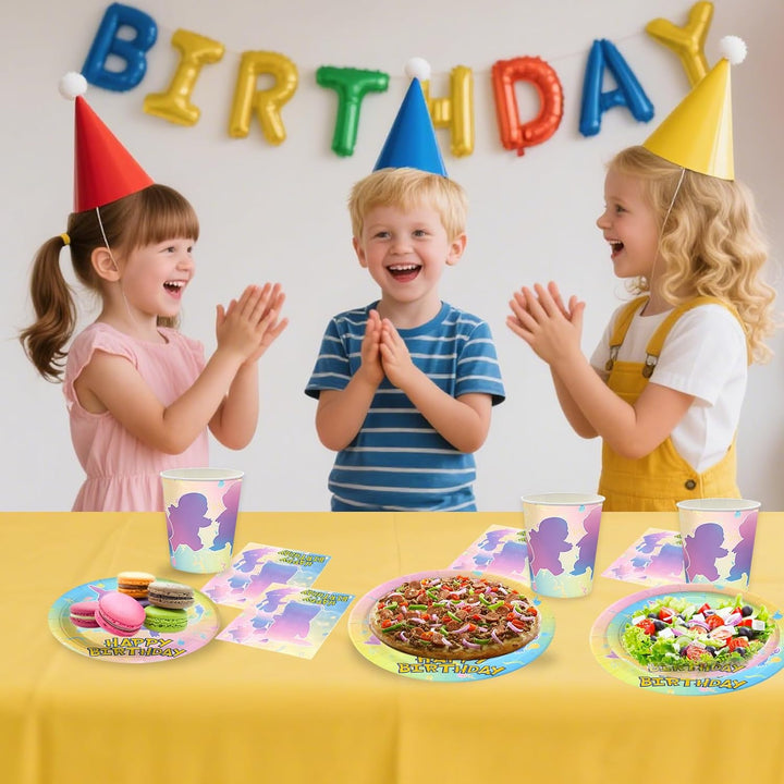 Partygeschirr Set, 80 Stück Pappgeschirr mit Pappteller Pappbecher Servietten für 20 Gäste, Bunte Ca