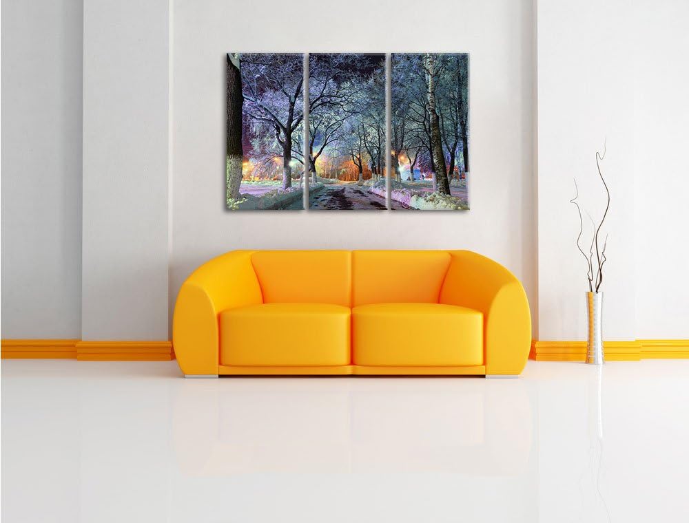 Pixxprint Baumallee im Winter 3-Teiler Leinwandbild 120x80 Bild auf Leinwand