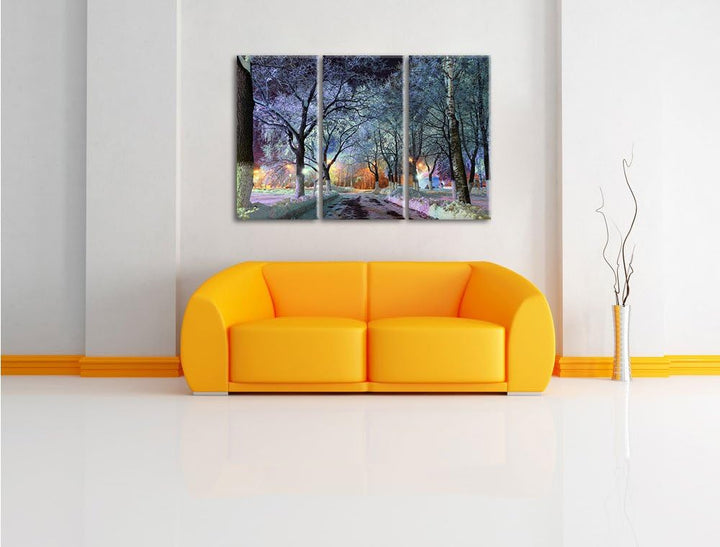 Pixxprint Baumallee im Winter 3-Teiler Leinwandbild 120x80 Bild auf Leinwand