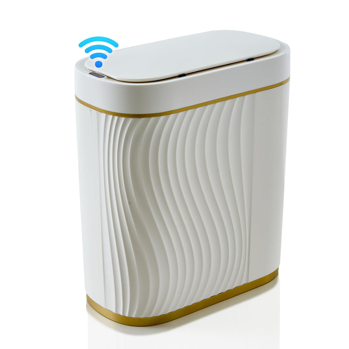 Automatischer Sensor-Mülleimer 8L, schmales Design, Weiss-Gold