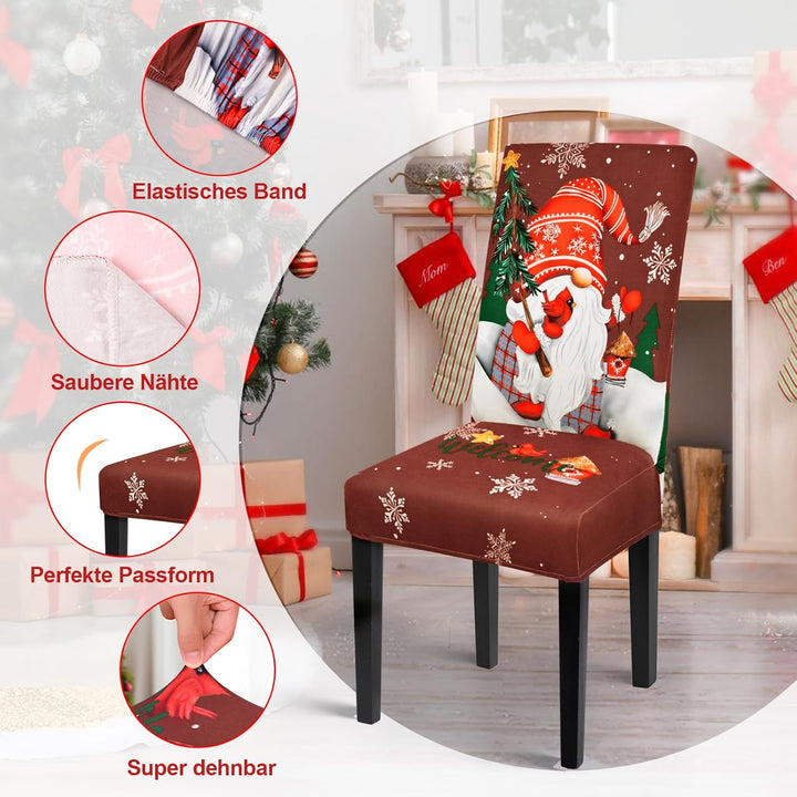 Yugarlibi Weihnachten Stretch Stuhlhussen 4er Set Stuhlbezug Schwingstuhl Universal Elastische Esszi