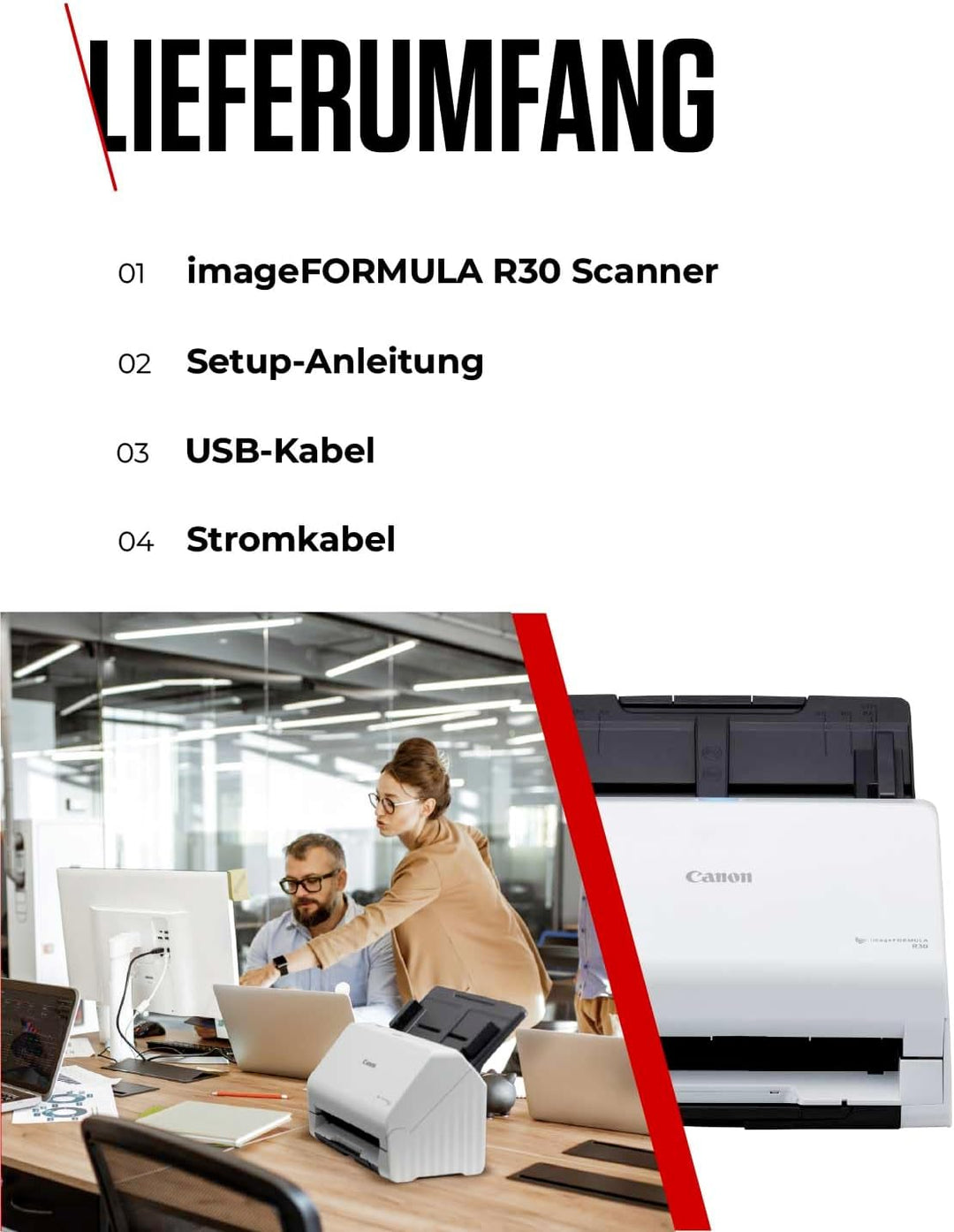 Canon imageFORMULA R30 A4-Dokumentenscanner – Zuverlässiger Scanner für effiziente Produktivität im