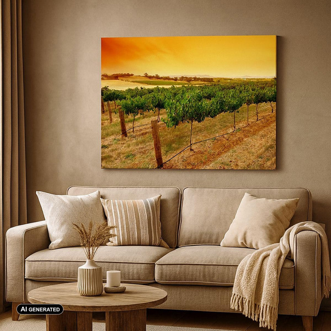 Bilder auf Leinwand 100x70cm Leinwandbild Landschaft Weinberg Sonnenuntergang Gross Wanddeko Bild Sc