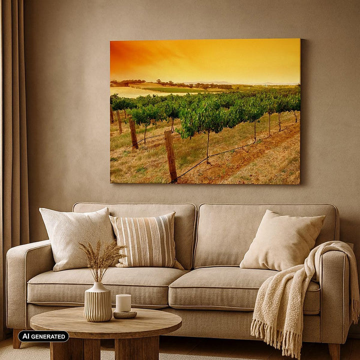 Bilder auf Leinwand 100x70cm Leinwandbild Landschaft Weinberg Sonnenuntergang Gross Wanddeko Bild Sc