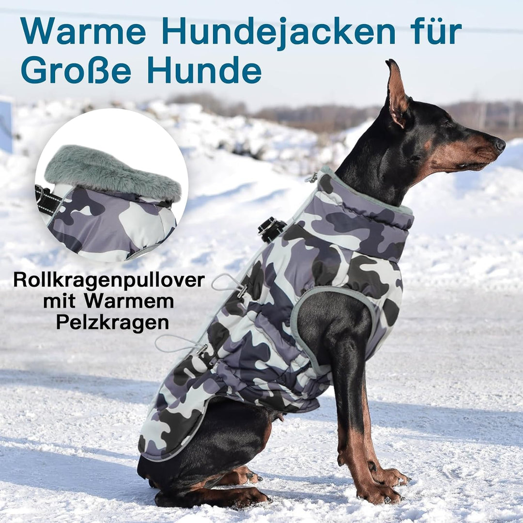 Hunde Wintermantel Wasserbeständig, Verstellbarer Halsausschnitt, Hundemantel mit Geschirr und Durch