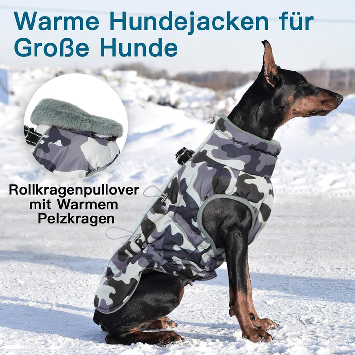 Hunde Wintermantel Wasserbeständig, Verstellbarer Halsausschnitt, Hundemantel mit Geschirr und Durch