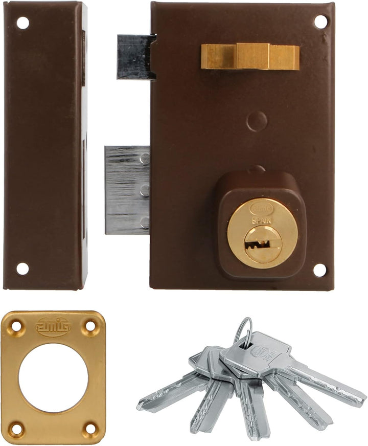 Amig - Überfüllschloss links mit Hebel, Zunge und Griff für Holztüren Mod. 75 | 72 x 112 mm | Sicher