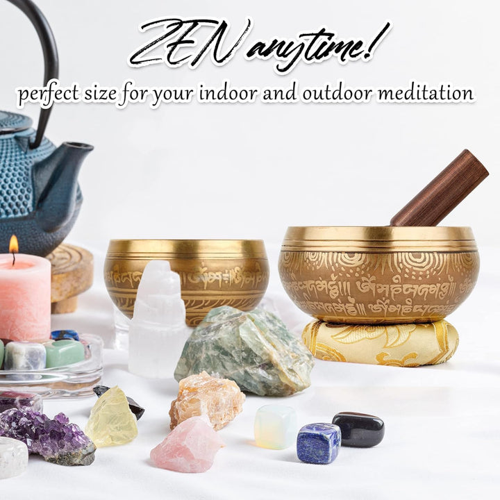 Hihealer Tibetanische Klangschalen 2er Pack Set, 100% Handgefertigte Klangschalen aus Nepal mit Anle