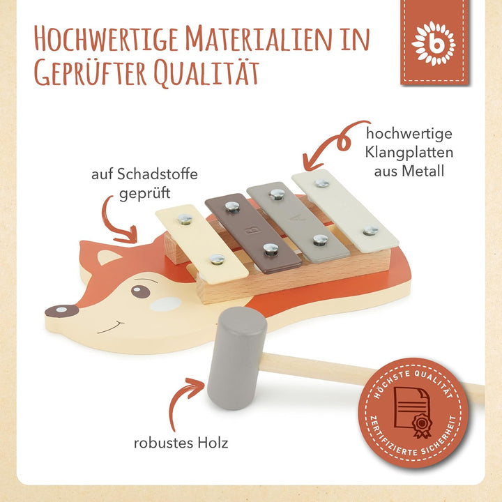 Bieco Mini Xylophon Baby Fuchs Kinder - Baby Spielzeug Fuchs Baby Xylophon - Glockenspiel für Kinder
