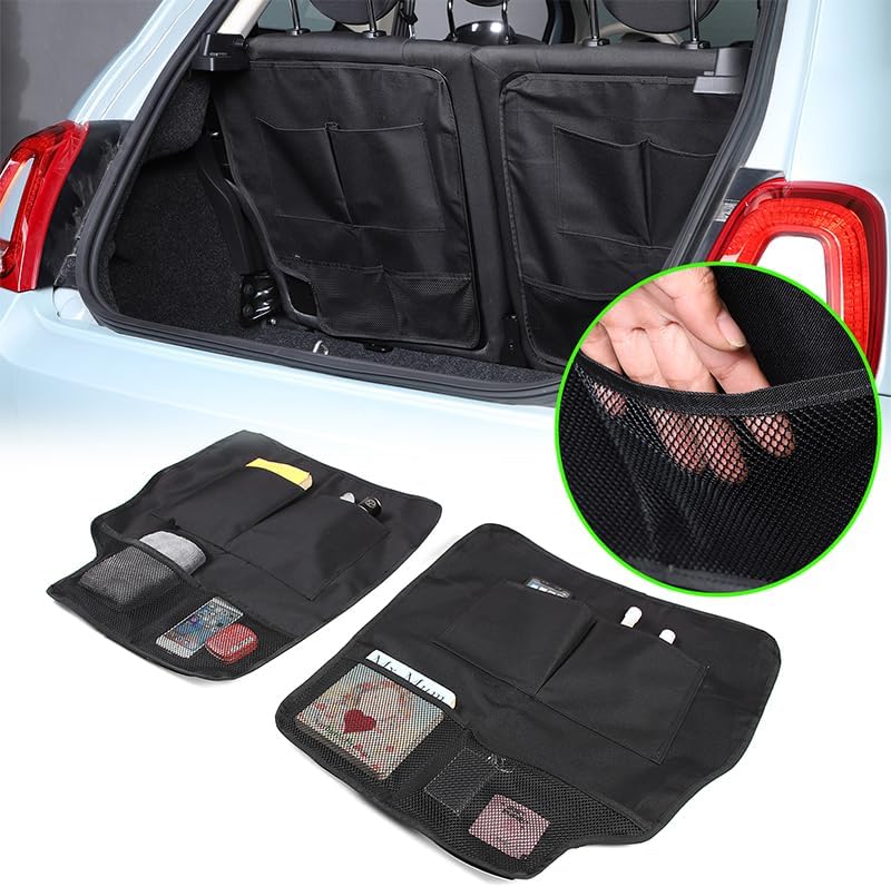 Kofferraum-Organizer für Fiat 500 2016–2025, Auto-Organizer, Rückenlehnenschutz, mehrere Taschen, fa