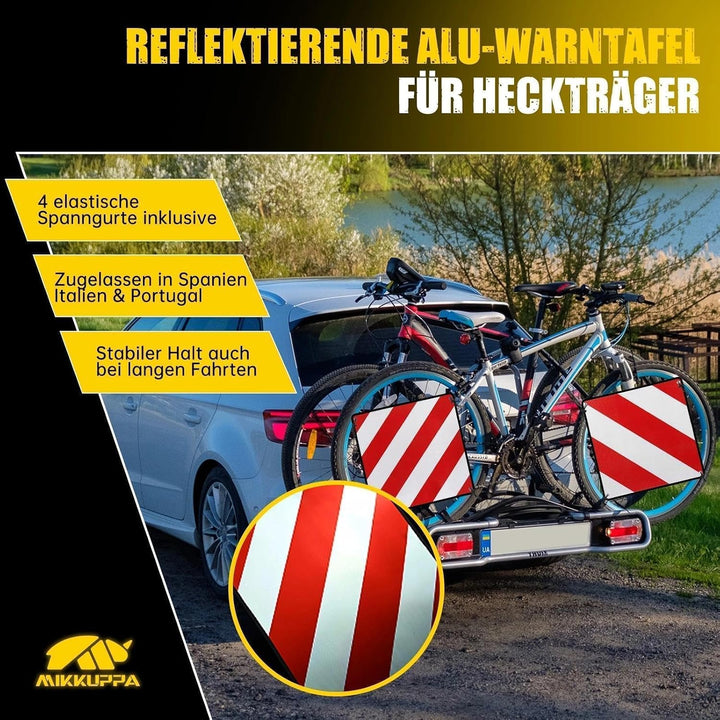 MIKKUPPA Warntafel Fahrradträger für Italien, Spanien & Portugal – ECE R70 geprüft-Reflektierendes W