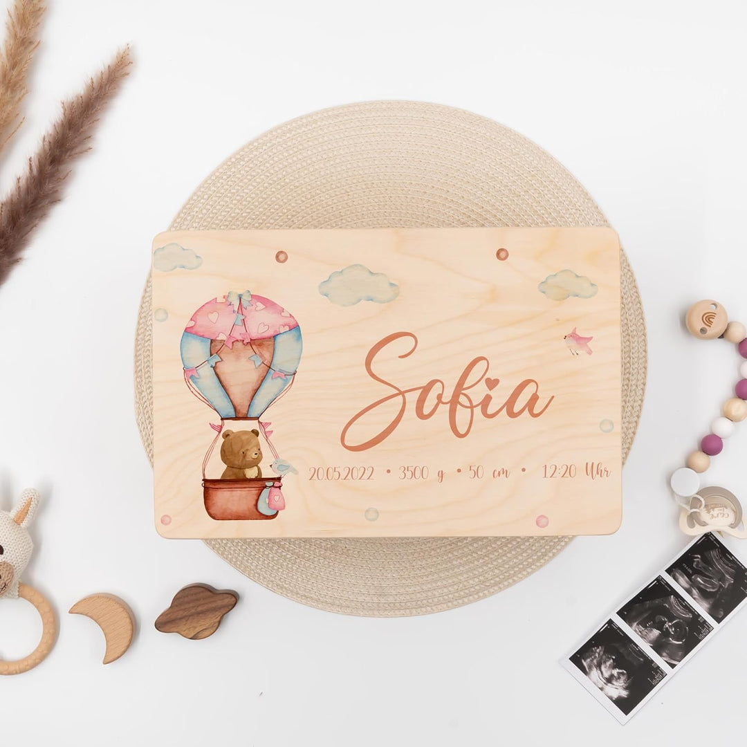 KIDSMOOD - Erinnerungsbox Baby, personalisierte Holzkiste mit Deckel, Ideal zur Aufbewahrung von Eri