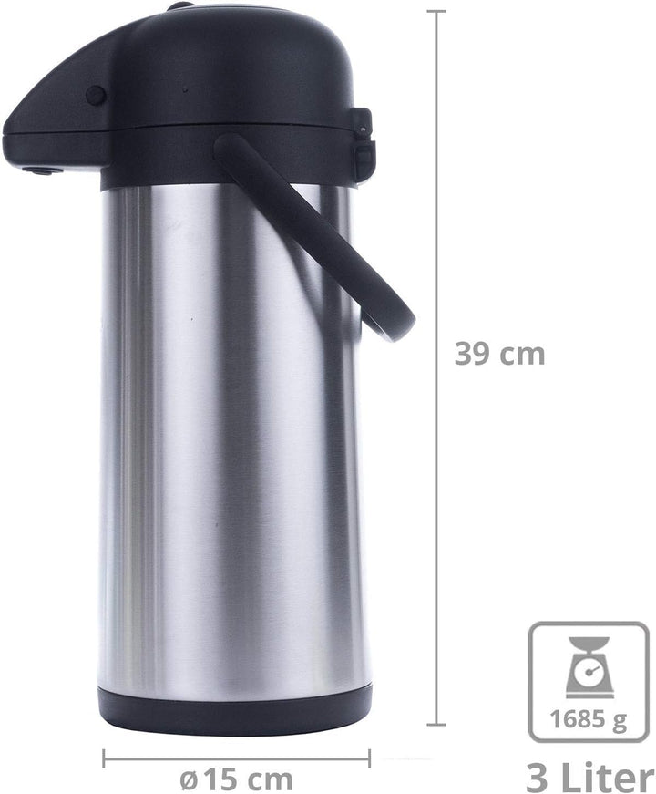2x Thermoskanne 3 Liter Pumpkanne Kaffee Teekanne Warmhalte Airpot Isolierkanne Doppelwandig Getränk