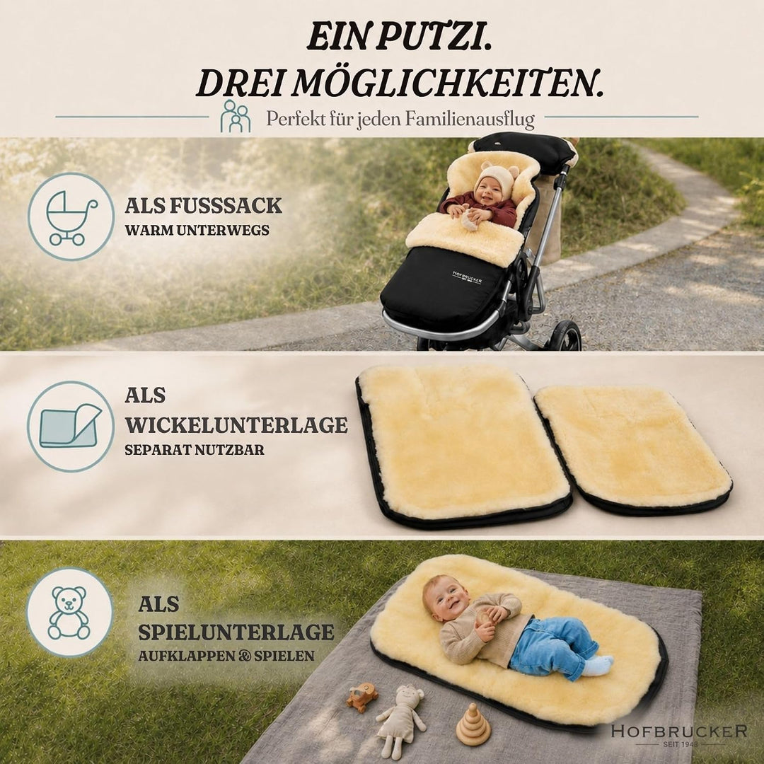 Hofbrucker Lammfell-Fusssack Putzi Kinderwagen, Buggy/Winterfusssack wind- &amp; wasserabweisend/Warmer