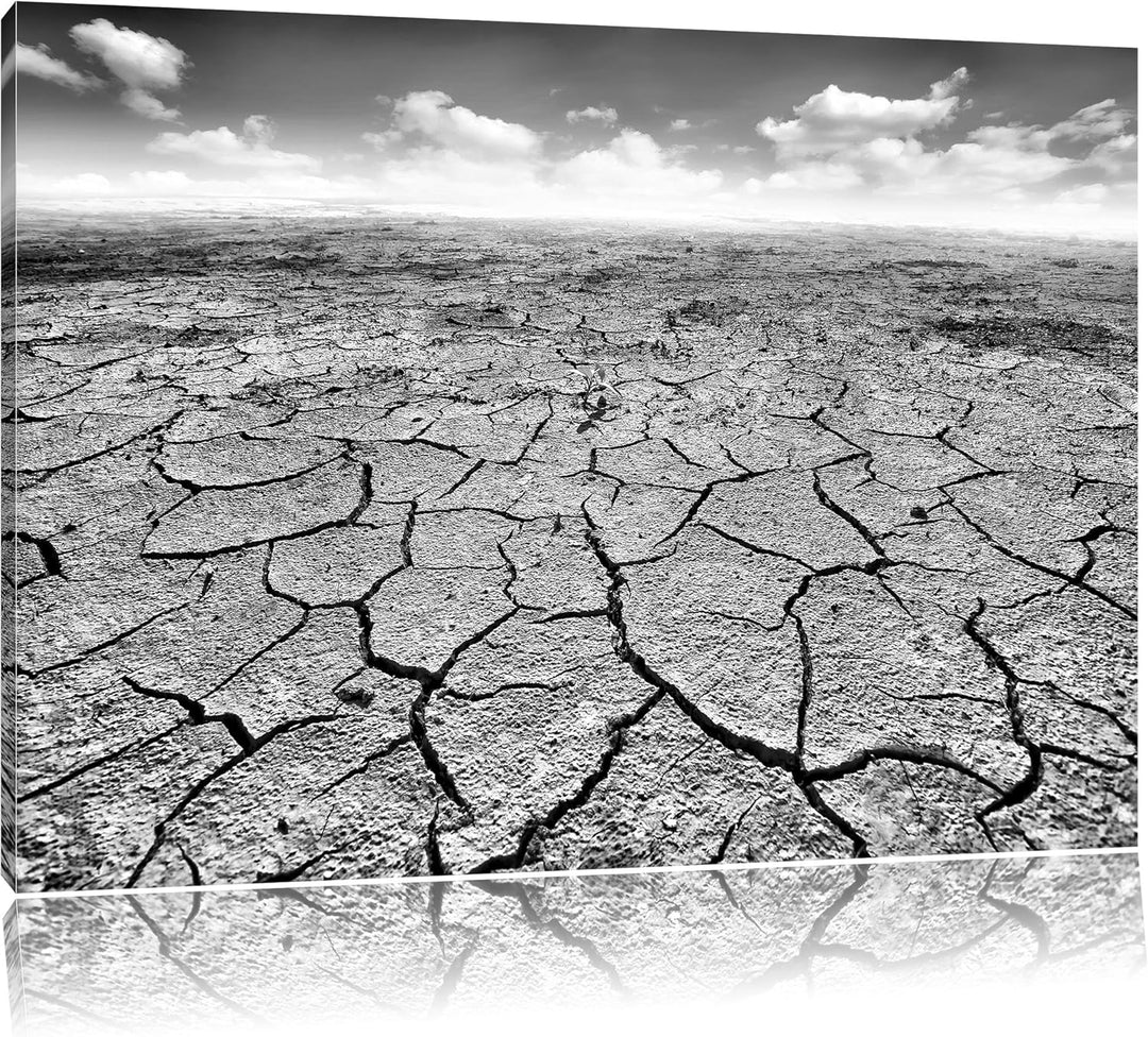 Pixxprint Rissiger Wüstenboden als Leinwandbild/Grösse: 100x70 cm/Wandbild/Kunstdruck/fertig bespann