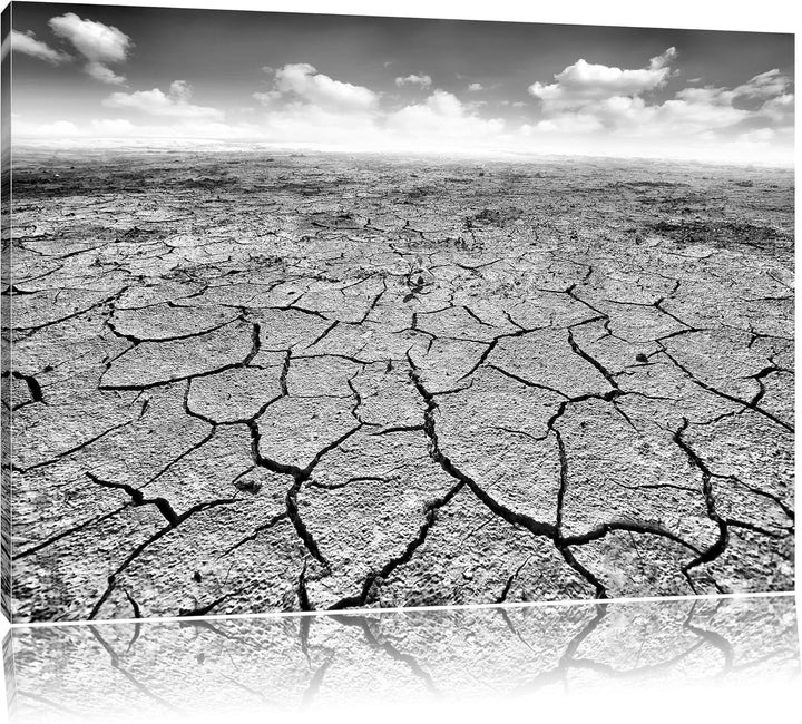 Pixxprint Rissiger Wüstenboden als Leinwandbild/Grösse: 100x70 cm/Wandbild/Kunstdruck/fertig bespann