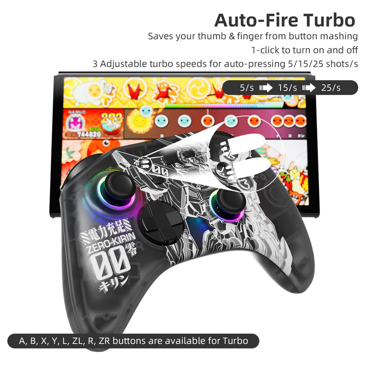 Mytrix Wireless Controller für Nintendo Switch mit RGB Optik Joystick, Mecha-Muster Pro Controller f