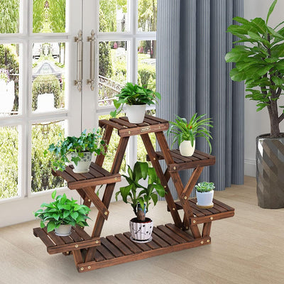 GIANTEX Pflanzenregal Outdoor, Blumenbank für draussen, Blumenregal Balkon, Blumenständer Holz, Pfla