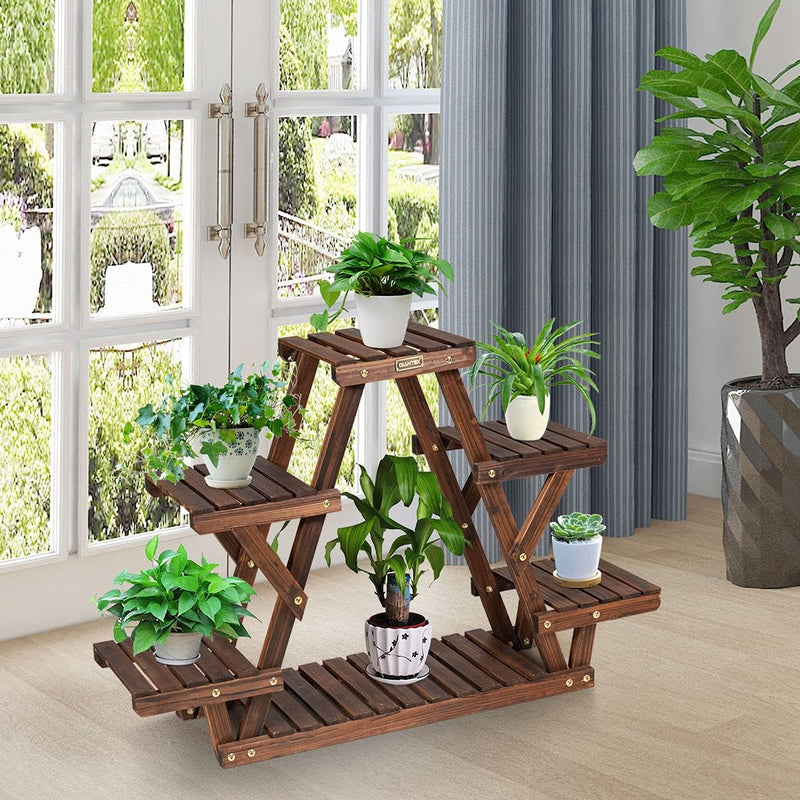 GIANTEX Pflanzenregal Outdoor, Blumenbank für draussen, Blumenregal Balkon, Blumenständer Holz, Pfla