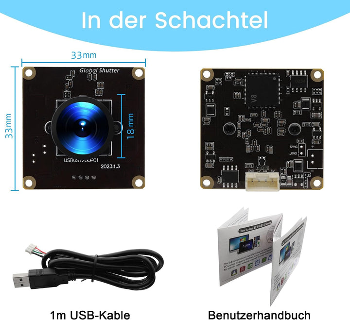 Hochgeschwindigkeits Kamera Globalverschluss 126° Weitwinkel | 1200P 90 FPS, 2MP 126°Weitwinkel, Lig
