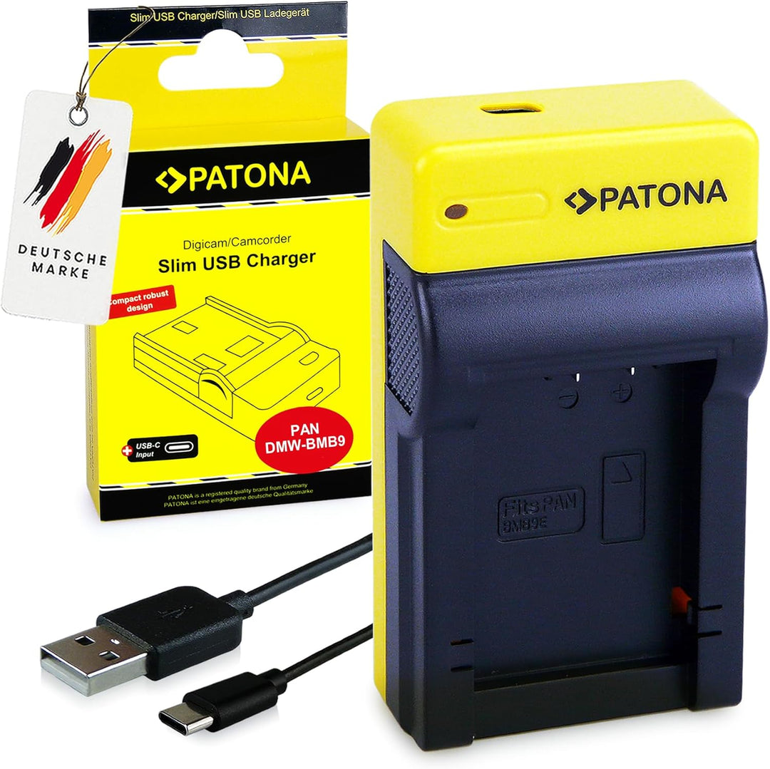 PATONA 2X Akku DMW-BMB9 mit Slim Ladegerät USB-C kompatibel mit Panasonic Lumix DC-FZ82 DC-FZ82D DC-