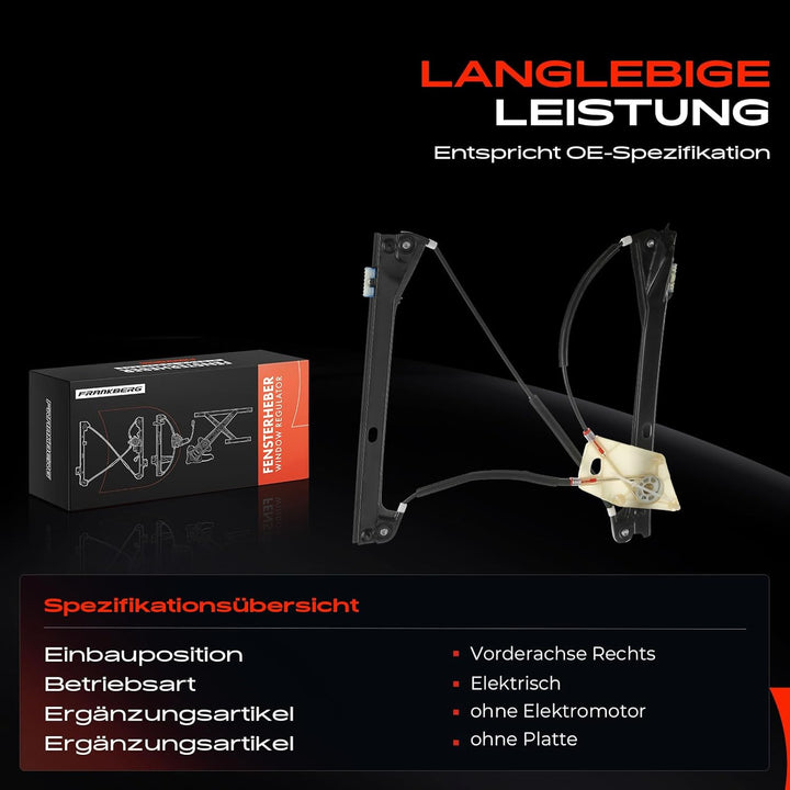 Frankberg Elektrisch Fensterheber Ohne Motor 4/5 Türer Vorne Rechts Kompatibel mit Polo 6R 6C Schräg