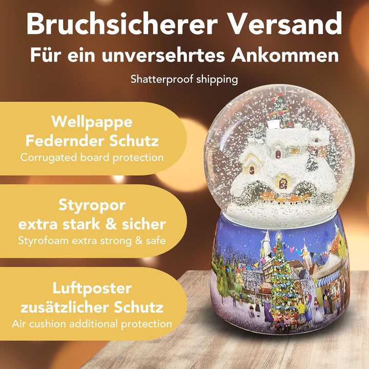 Schneekugel Weihnachten Spieluhr | Berglandschaft mit Zug | Sockel Winterlandschaft Polyhaus | mit M
