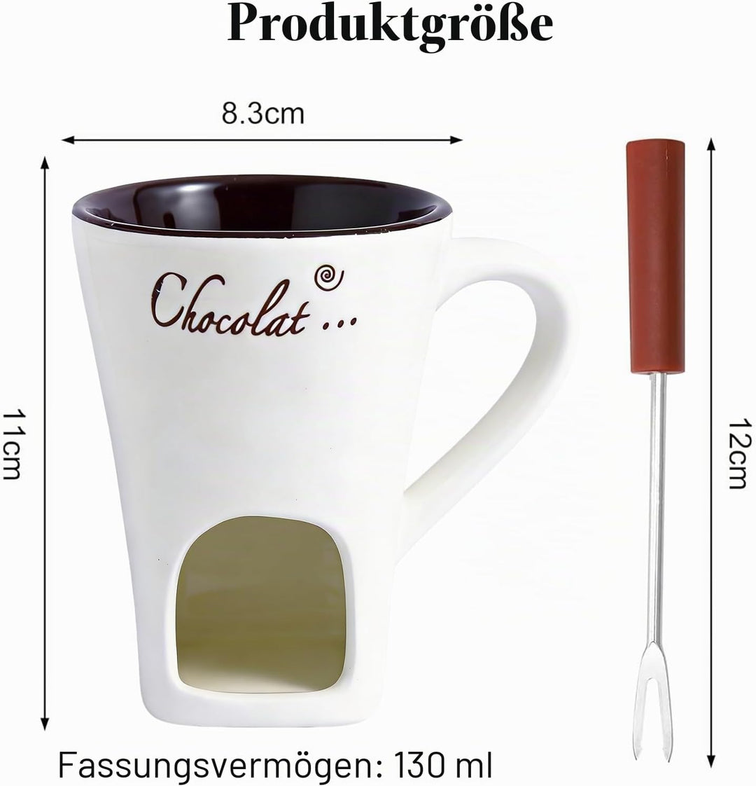 Schokofondue Tasse Keramik, 130ml Schoko Fondue Schokoladenschmelztopf für Käse und Schokolade mit G