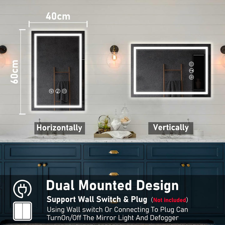 Bluetooth Badspiegel mit Beleuchtung LED, 40x60cm Spiegel mit Light, Wandspiegel mit Frontbeleuchtun
