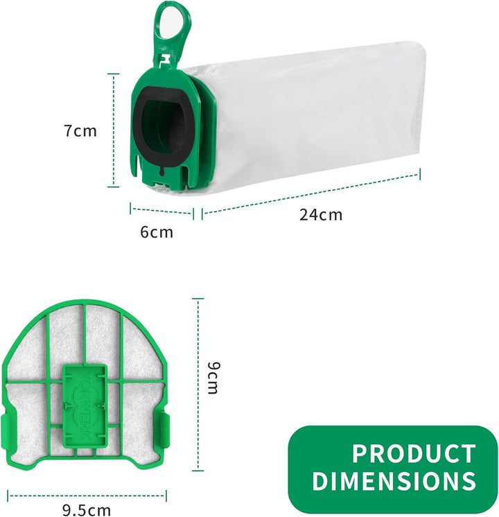 12 Stück Staubsaugerbeutel,Staubbeutel für Vorwerk Kobold VB100 FP 100 Premium Filtertüten mit 3 Mot