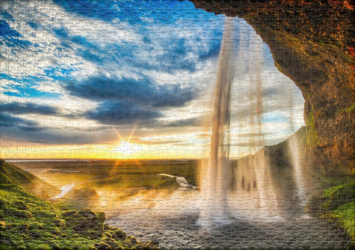 Ulmer Puzzleschmiede - Puzzle „Seljalandsfoss“– Klassisches 1000 Teile Puzzle – Puzzlemotiv von Isla