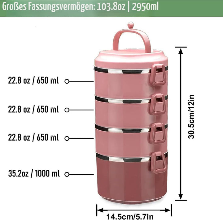 SANQIAHOME 4 Schichten Mehrschichtige stapelbare Edelstahl-Lunchbox,Auslaufsicher,rosa Rosa 4 Schich