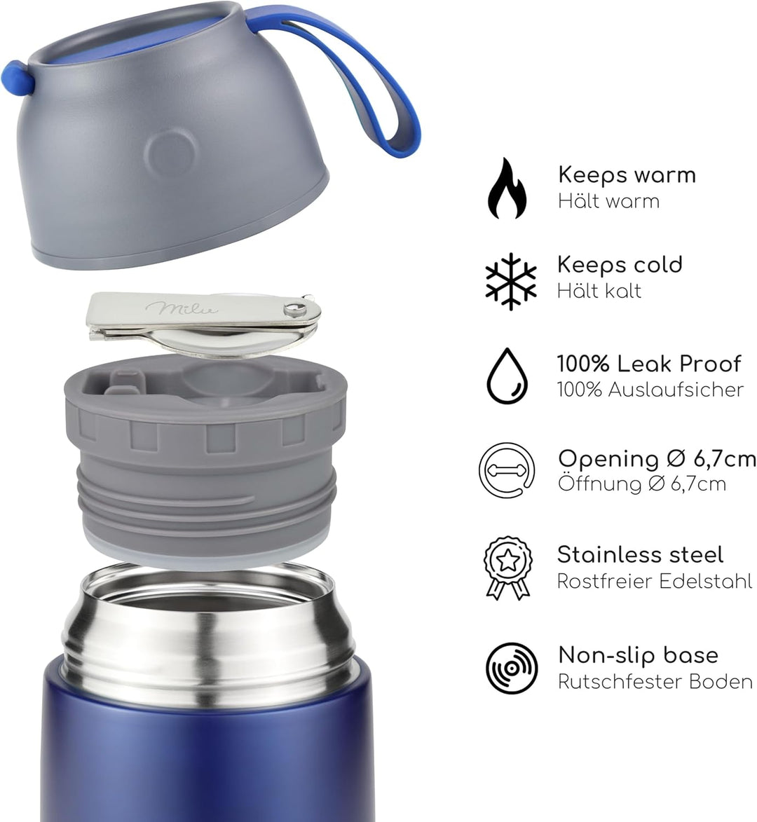Milu® Thermobehälter 450, 650ml, 800ml | Edelstahl Warmhaltebehälter | Essensbehälter | Speisegefäss